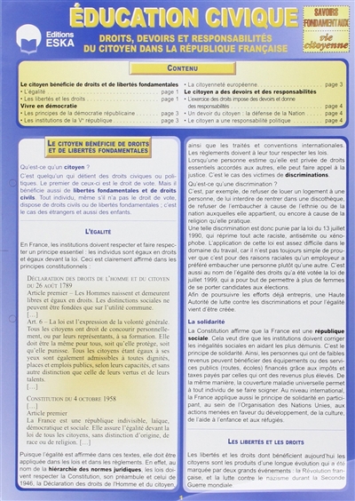 Education civique : droits-devoirs et responsabilités du citoyen dans la République française