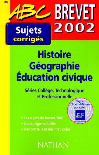 Histoire, géographie, éducation civique : brevet 2002
