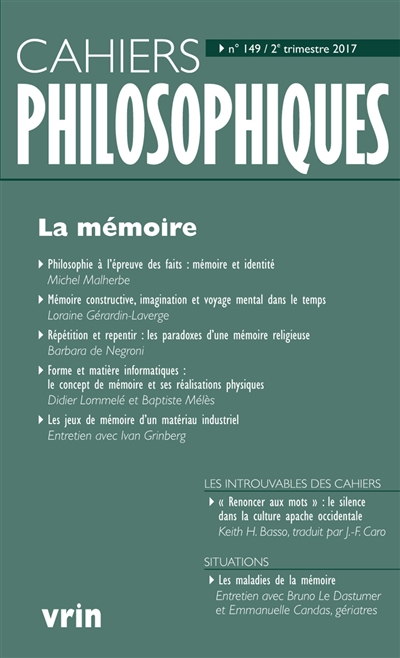 Cahiers philosophiques, n° 149. La mémoire