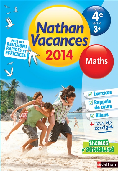 Nathan vacances 2014, maths, de la 4e vers la 3e