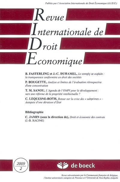 Revue internationale de droit économique, n° 2 (2009)