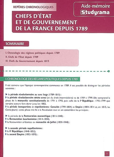 Chefs d'Etat et de gouvernement de la France depuis 1789