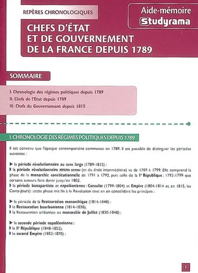 Chefs d'Etat et de gouvernement de la France depuis 1789