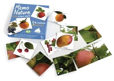 Mémo nature fruits bilingue anglais : 54 mémos, 3 jeux en 1 !