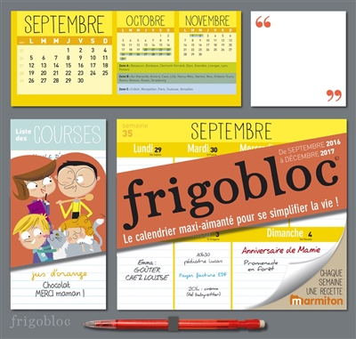 Frigobloc : de septembre 2016 à décembre 2017 : le calendrier maxi-aimanté pour se simplifier la vie !