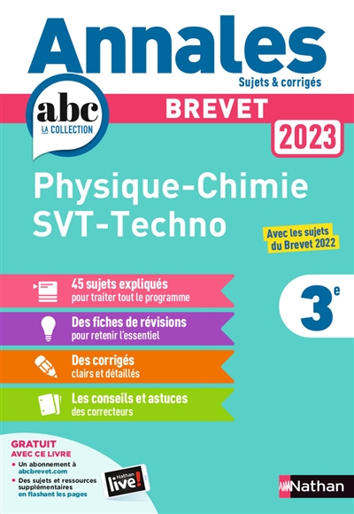 Physique chimie, SVT, techno 3e : brevet 2023