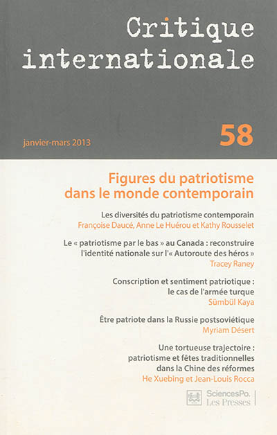 Critique internationale, n° 58. Figures du patriotisme dans le monde contemporain