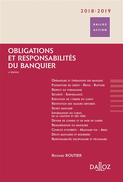 Obligations et responsabilités du banquier : 2018-2019