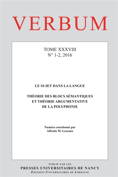 Verbum, n° 1-2 (2016). Le...
