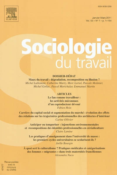Sociologie du travail, n° 1 (2011)