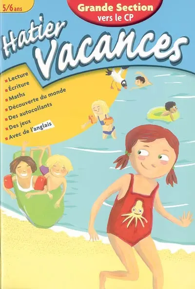 Hatier vacances, grande section vers le CP, 5-6 ans : les aventures d'Agathe et Valentin : lecture, écriture, maths, découverte du monde, des autocollants, des jeux, avec de l'anglais