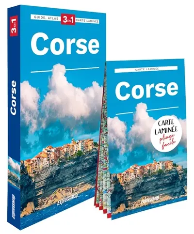 Corse : 3 en 1 : guide, atlas, carte laminée