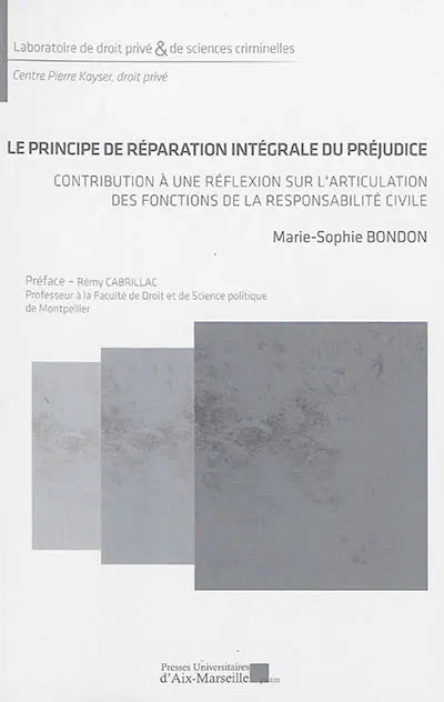 Le principe de réparation intégrale du préjudice : contribution à une réflexion sur l'articulation des fonctions de la responsabilité civile