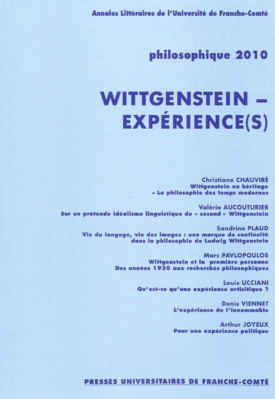 Philosophique, n° 2010. Wittgenstein, expérience(s)