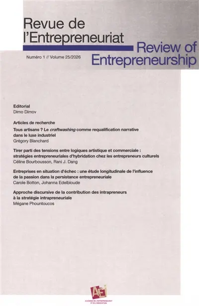 Revue de l'entrepreneuriat, n° 1 (2026)