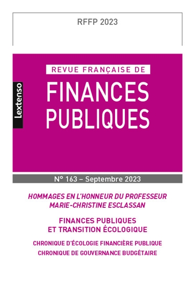 revue française de finances publiques, n° 163. hommages en l'honneur du professeur marie-christine esclassan