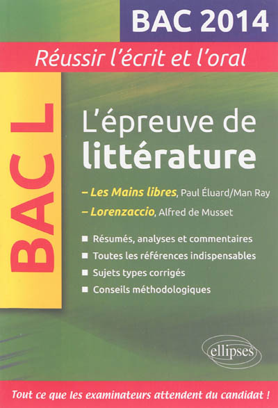 L'épreuve de littérature, bac L 2014 : Les mains libres, Paul Eluard-Man Ray ; Lorenzaccio, Alfred de Musset