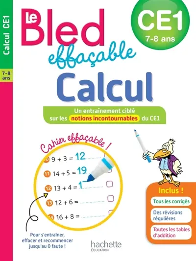 Le Bled effaçable, calcul, CE1, 7-8 ans