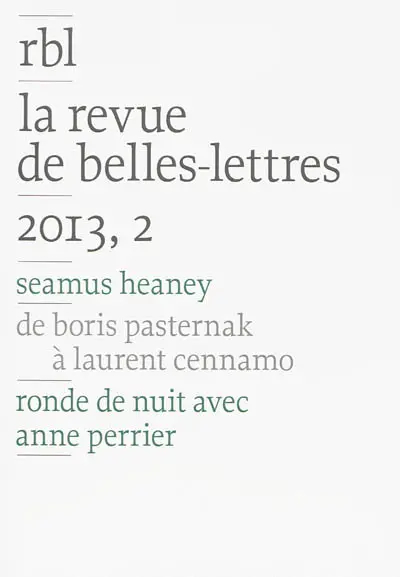 Revue de belles-lettres (La), n° 2 (2013). Seamus Heaney