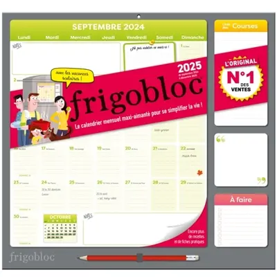 Frigobloc Mensuel 2025 : Calendrier d'organisation familiale / mois (de sept. 2024 à déc. 2025)