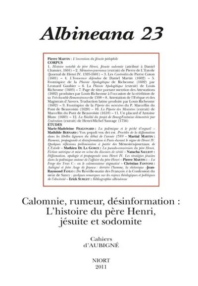 Albinéana, n° 23. Calomnie, rumeur, désinformation : l'histoire du père Henri, jésuite et sodomite