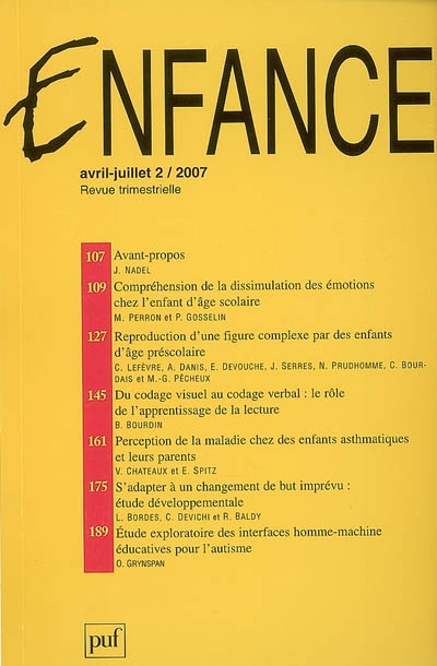 Enfance, n° 2 (2007)