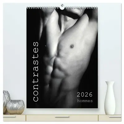 Contrastes hommes (Calendrier mural 2026 DIN A2 horizontal) calendrier de bureau : Calendrier mensuel avec 13 photos en noir et blanc avec du nu artistique masculin