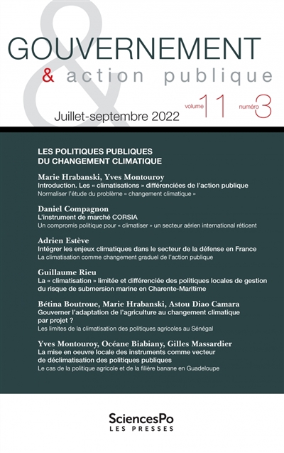 Gouvernement & action publique, n° 11-3. Les politiques publiques du changement climatique