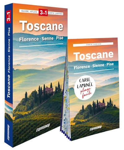 toscane : florence, sienne, pise : 3 en 1, guide, atlas, carte laminée