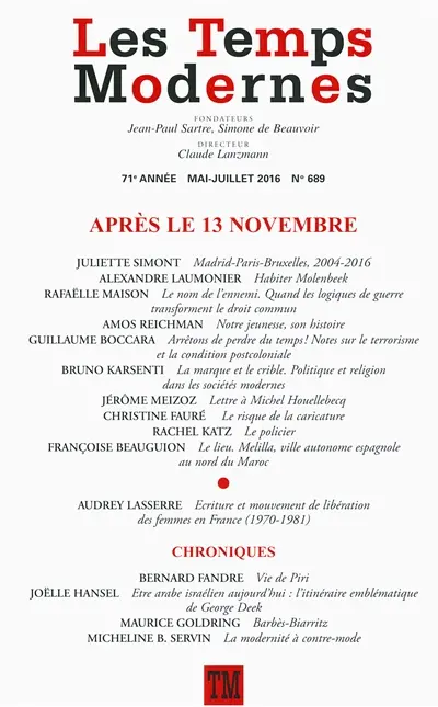 Temps modernes (Les), n° 689. Après le 13 novembre