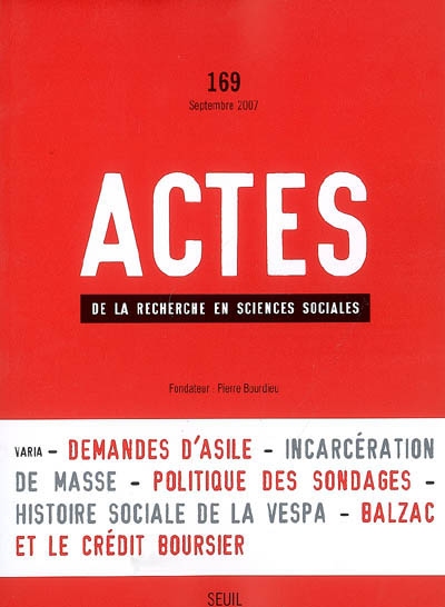 Actes de la recherche en sciences sociales, n° 169