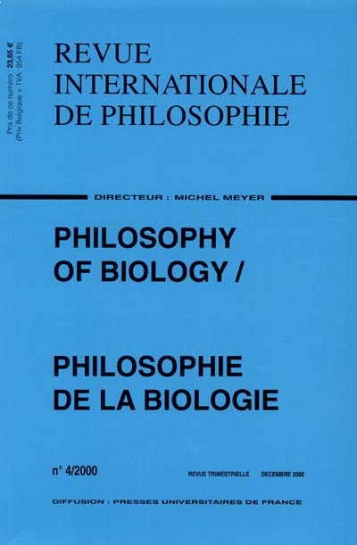 Revue internationale de philosophie, n° 214. Philosophie de la biologie. Philosophy of biology