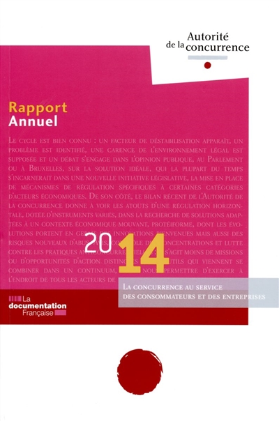 Rapport annuel 2014 : la concurrence au service des consommateurs et des entreprises