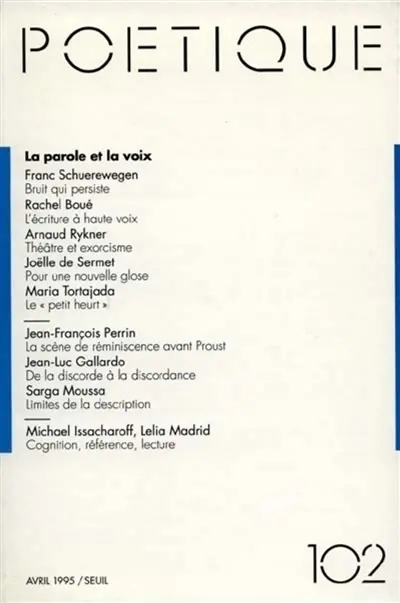 Poétique, n° 102. La parole et la voix