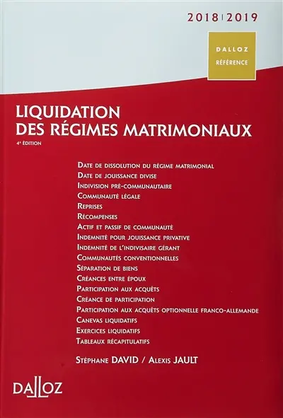Liquidation des régimes matrimoniaux : 2018-2019