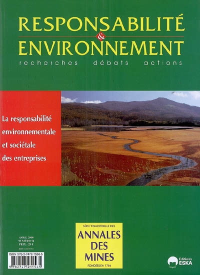 Responsabilité et environnement, n° 54. La responsabilité environnementale et sociétale des entreprises
