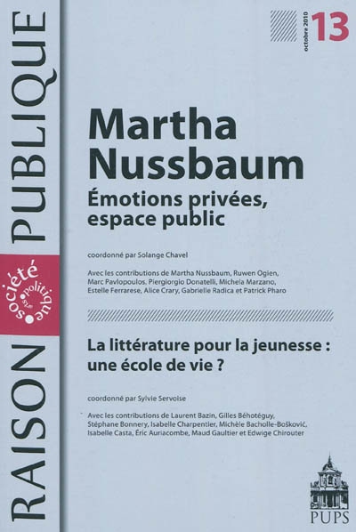 Raison publique, n° 13. Martha Nussbaum : émotions privées, espace public