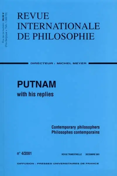 Revue internationale de philosophie, n° 218. Putnam with his replies