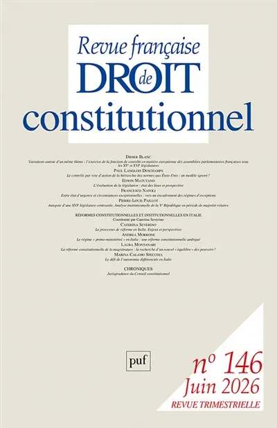 Revue française de droit constitutionnel, n° 146. Réformes constitutionnelles et institutionnelles en Italie