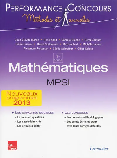 Mathématiques MPSI 1re année : nouveaux programmes 2013