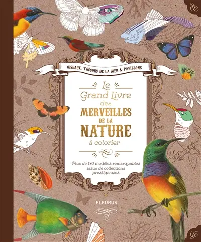 Le grand livre des merveilles de la nature à colorier : oiseaux, trésors de la mer & papillons : plus de 130 modèles remarquables issus de collections prestigieuses