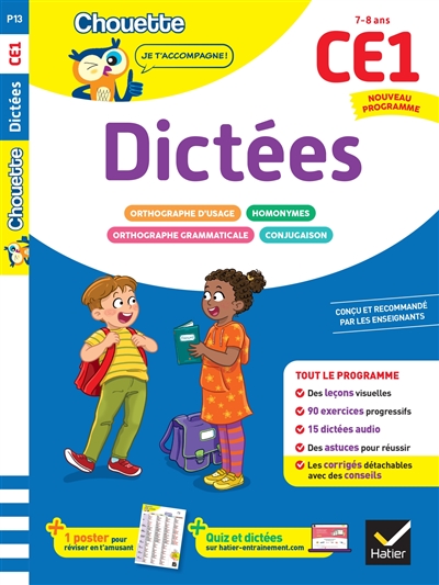 Dictées CE1, 7-8 ans : leçons et exercices corrigés : cahier de soutien, nouveau programme