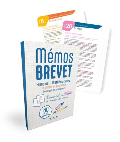 Mémos brevet : l'essentiel du brevet à portée de main : 60 fiches, français, mathématiques, conforme au programme