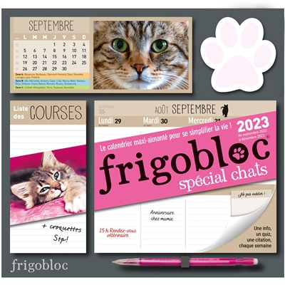 Frigobloc spécial chat 2023 : le calendrier maxi-aimanté pour se simplifier la vie ! : de septembre 2022 à décembre 2023