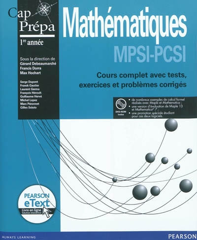 Mathématiques MPSI-PCSI : cours complet avec tests, exercices et problèmes corrigés : cap prépa 1re année