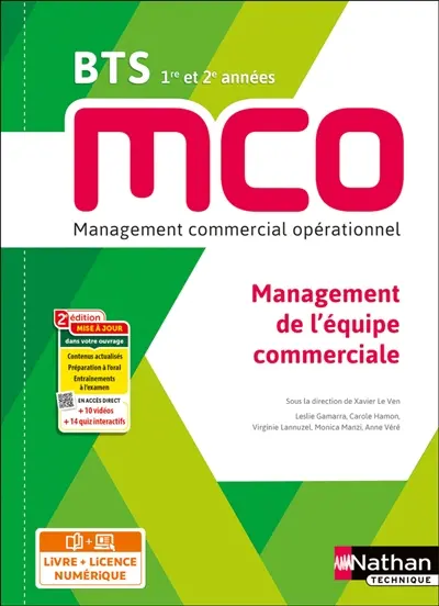 Management de l'équipe commerciale BTS MCO 1re et 2e années : management commercial opérationnel : livre + licence élève