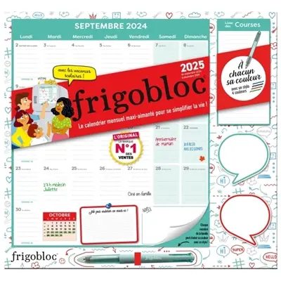 Frigobloc Mensuel 2025 à chacun sa couleur (de sept. 2024 à décembre 2025)