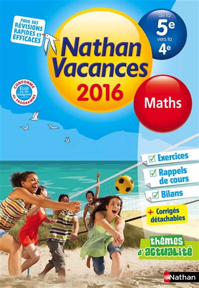 Nathan vacances 2016, de la 5e vers la 4e : maths