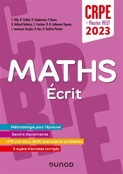 Maths : écrit : CRPE + master MEEF 2023