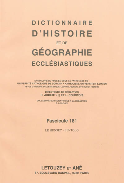 Dictionnaire d'histoire et de géographie ecclésiastiques : fascicules 1 à 181, Aachs à Lentolo